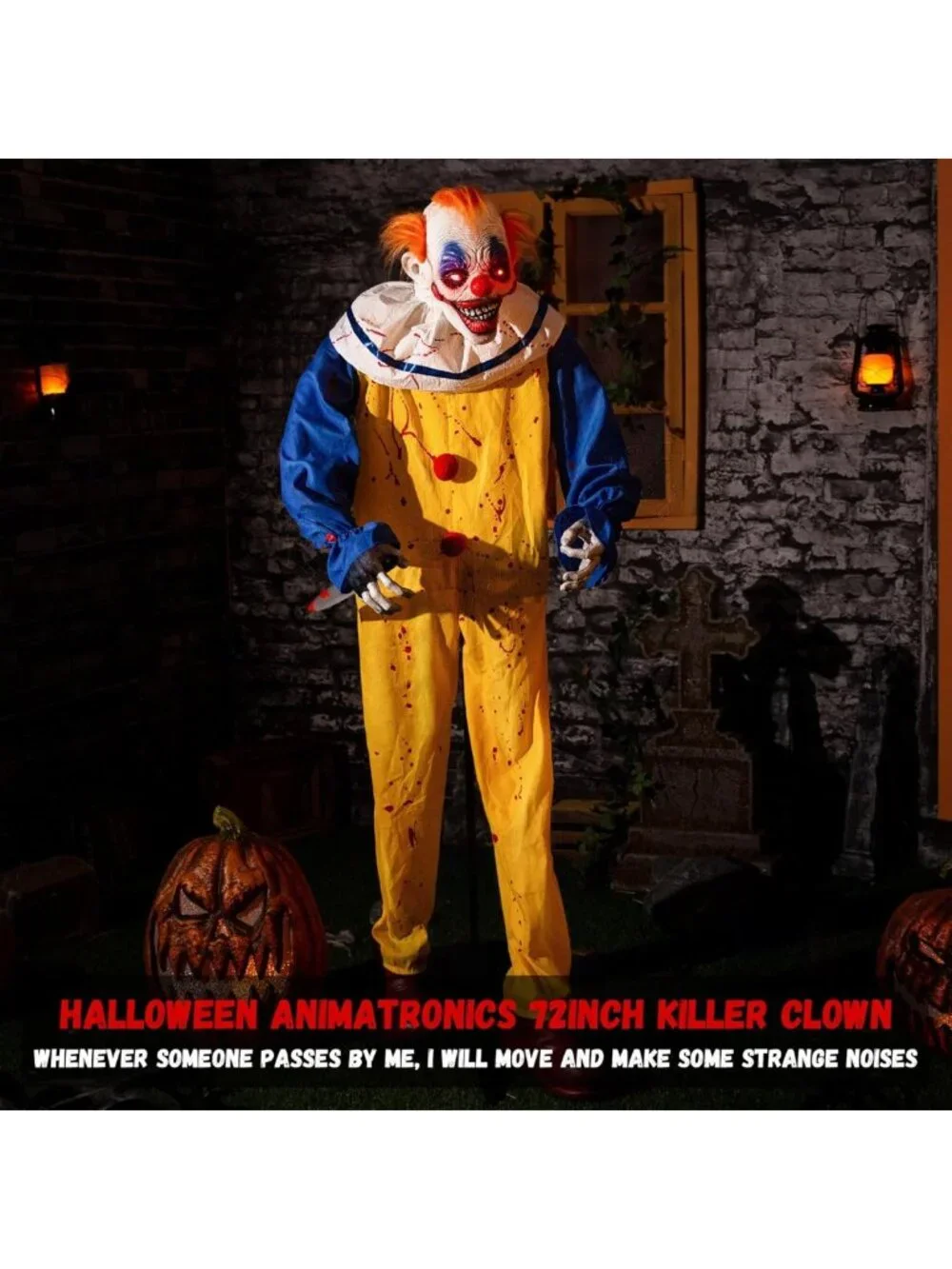6ft Animated Killer Clown Decoration - Motion Activated, Creepy Sounds & Light